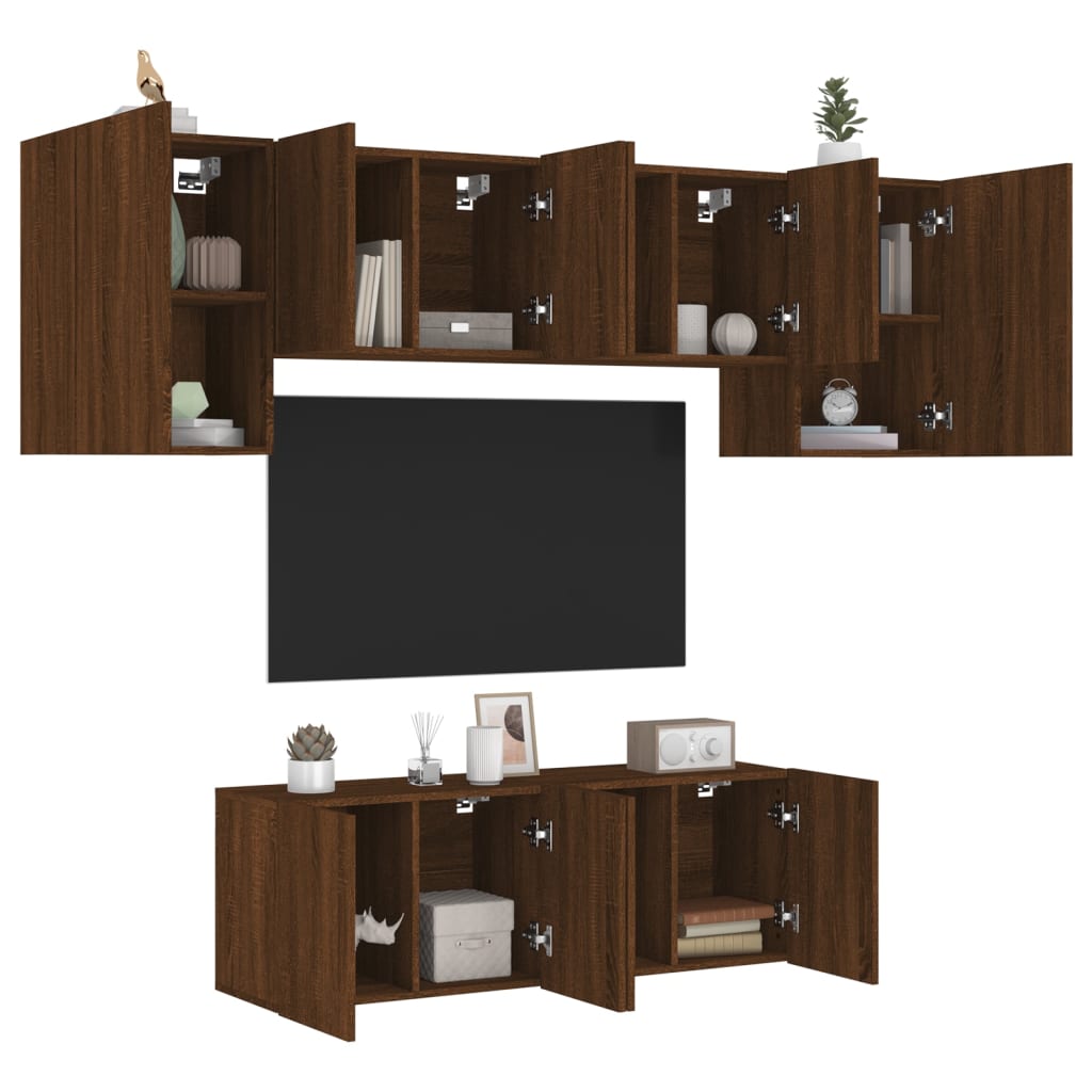 6 Piece TV Wall Units Brown Oak Engineered Wood