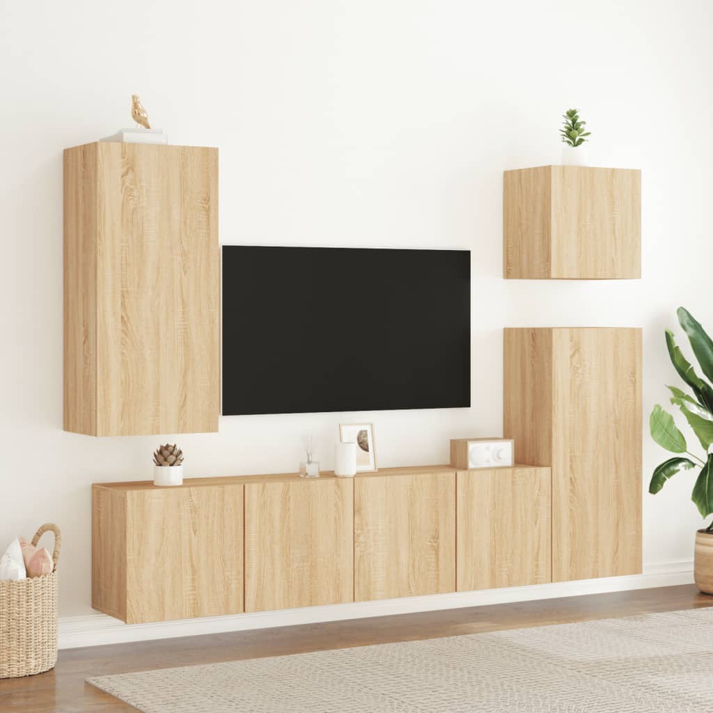 5 Piece TV Wall Units Sonoma Oak Engineered Wood