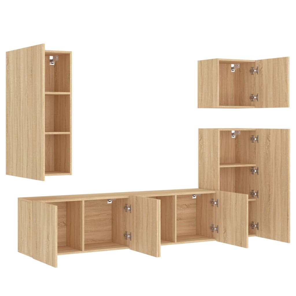 5 Piece TV Wall Units Sonoma Oak Engineered Wood