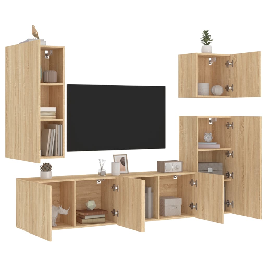 5 Piece TV Wall Units Sonoma Oak Engineered Wood