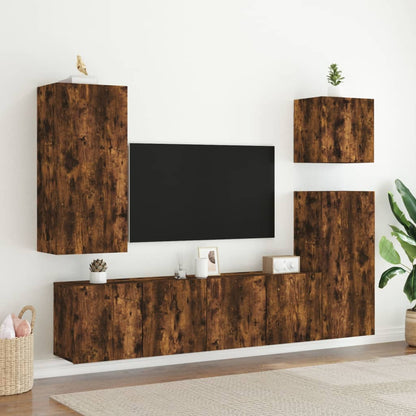 5 Piece TV Wall Units Smoked Oak Engineered Wood