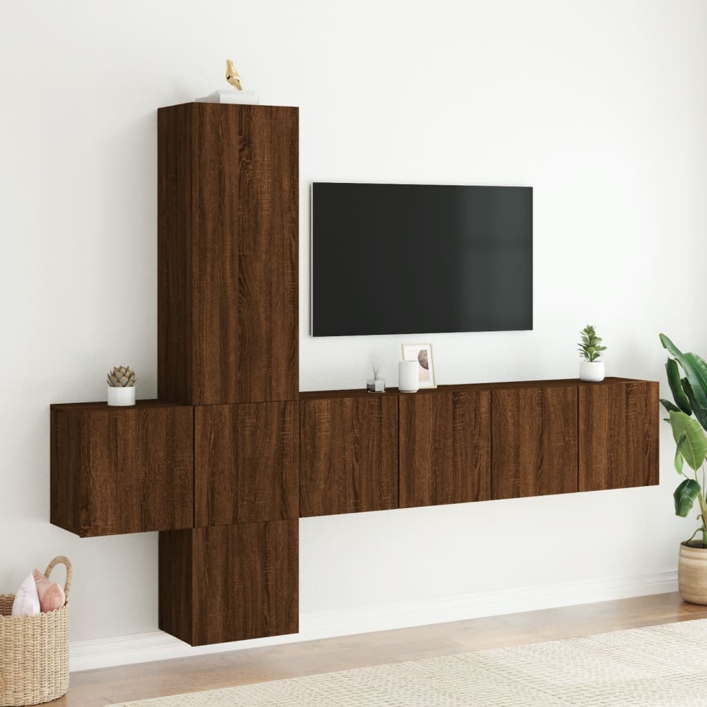 5 Piece TV Wall Units Brown Oak Engineered Wood