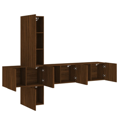 5 Piece TV Wall Units Brown Oak Engineered Wood