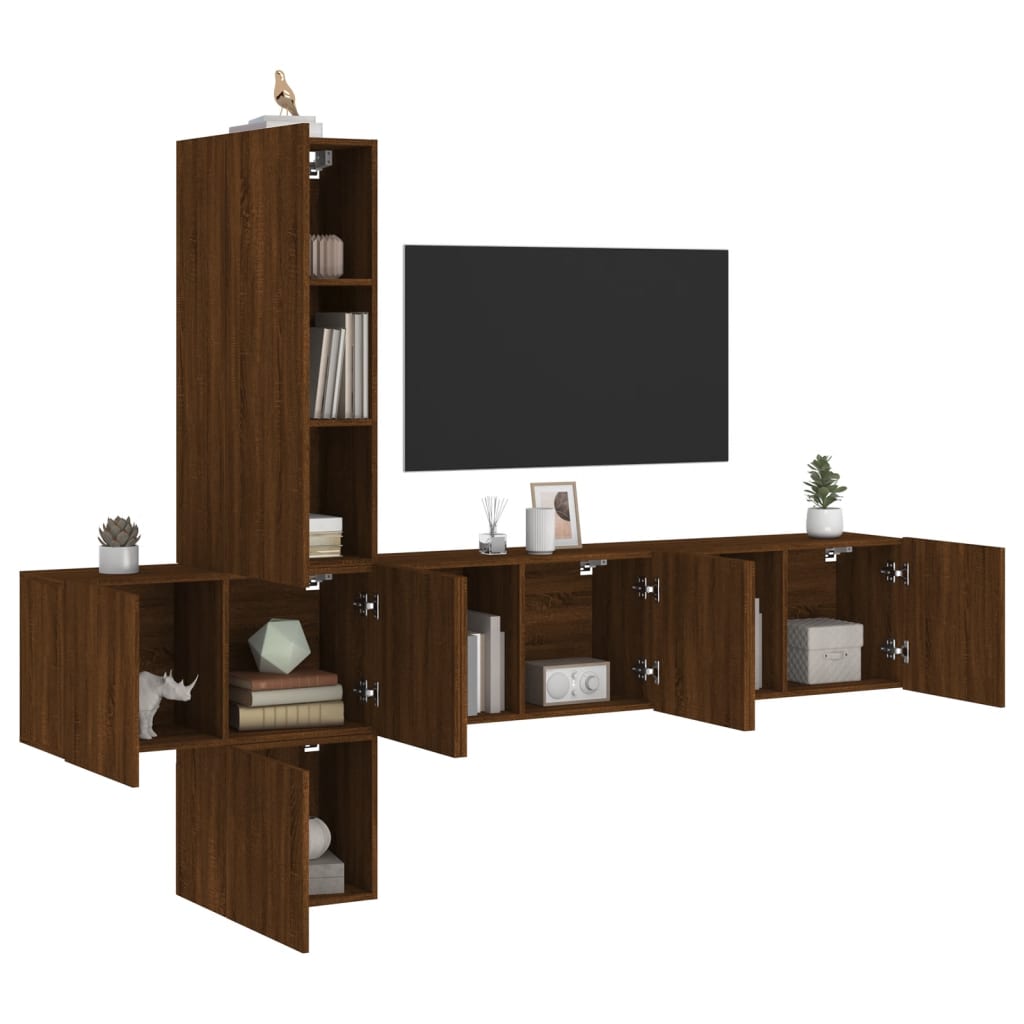 5 Piece TV Wall Units Brown Oak Engineered Wood