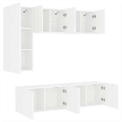 5 Piece TV Wall Units White Engineered Wood