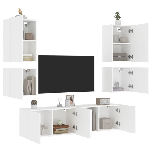 6 Piece TV Wall Units White Engineered Wood