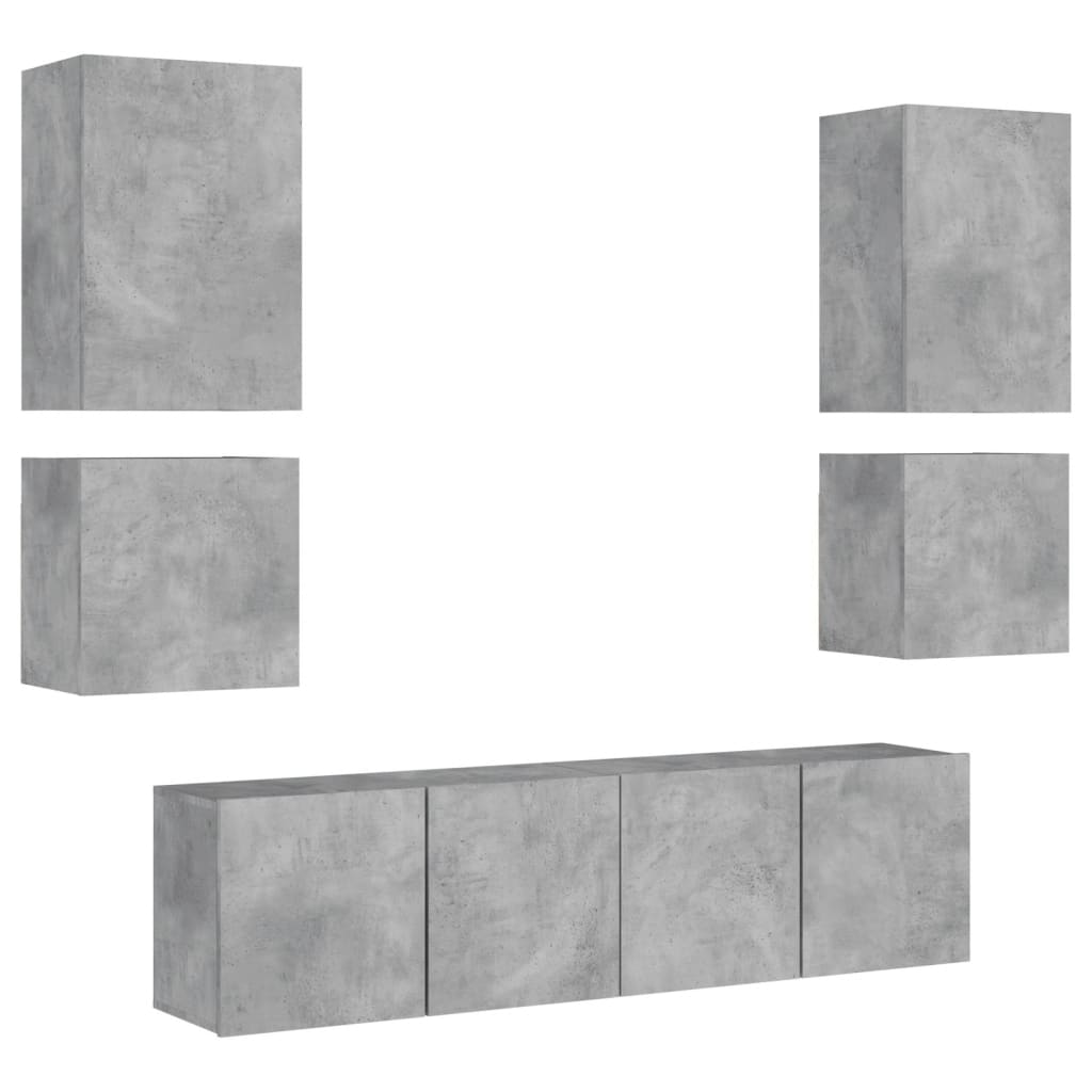 6 Piece TV Wall Units Concrete Grey Engineered Wood