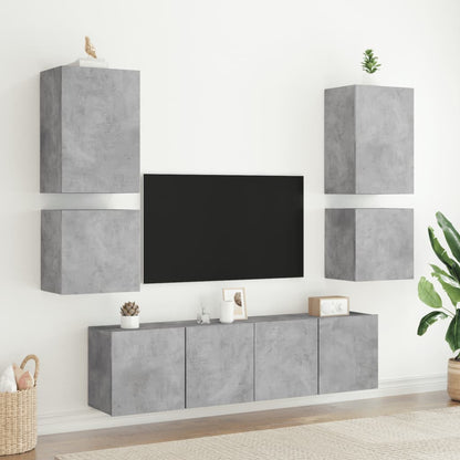 6 Piece TV Wall Units Concrete Grey Engineered Wood