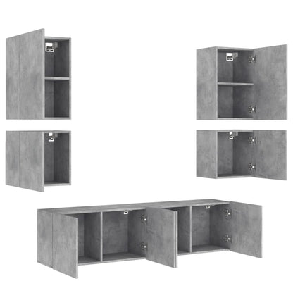 6 Piece TV Wall Units Concrete Grey Engineered Wood