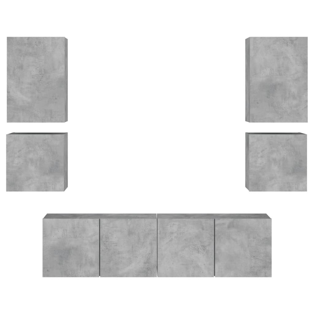 6 Piece TV Wall Units Concrete Grey Engineered Wood