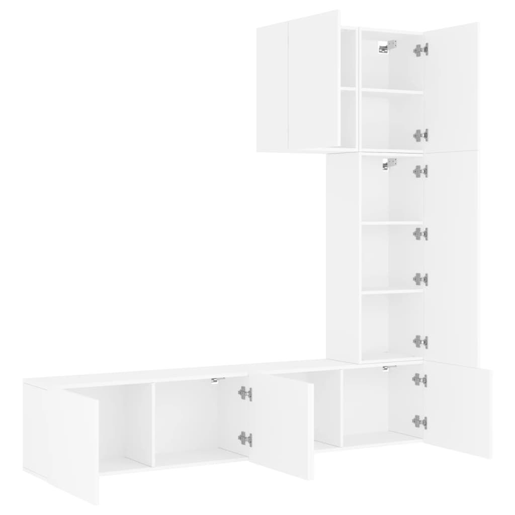 5 Piece TV Wall Units White Engineered Wood