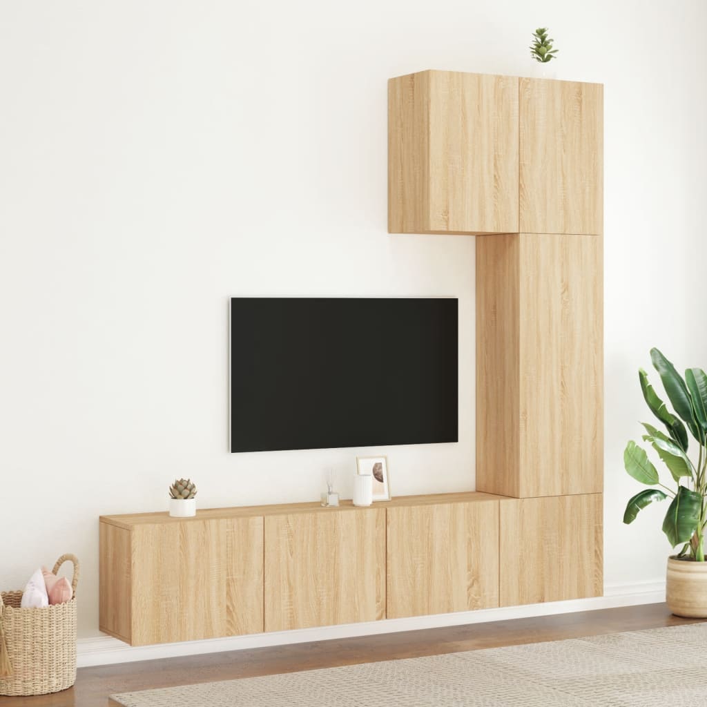 5 Piece TV Wall Units Sonoma Oak Engineered Wood