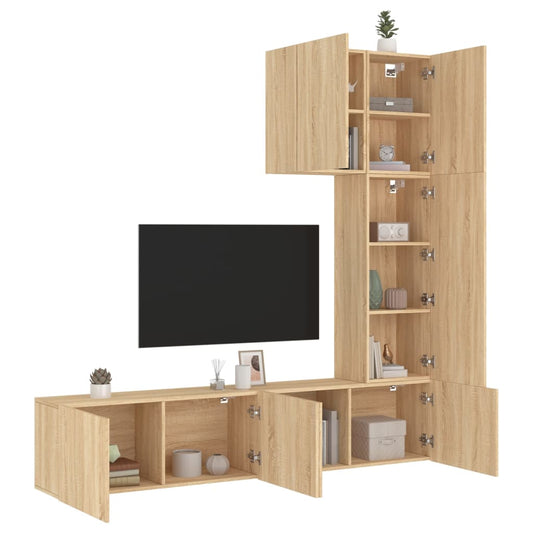 5 Piece TV Wall Units Sonoma Oak Engineered Wood