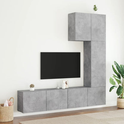 5 Piece TV Wall Units Concrete Grey Engineered Wood