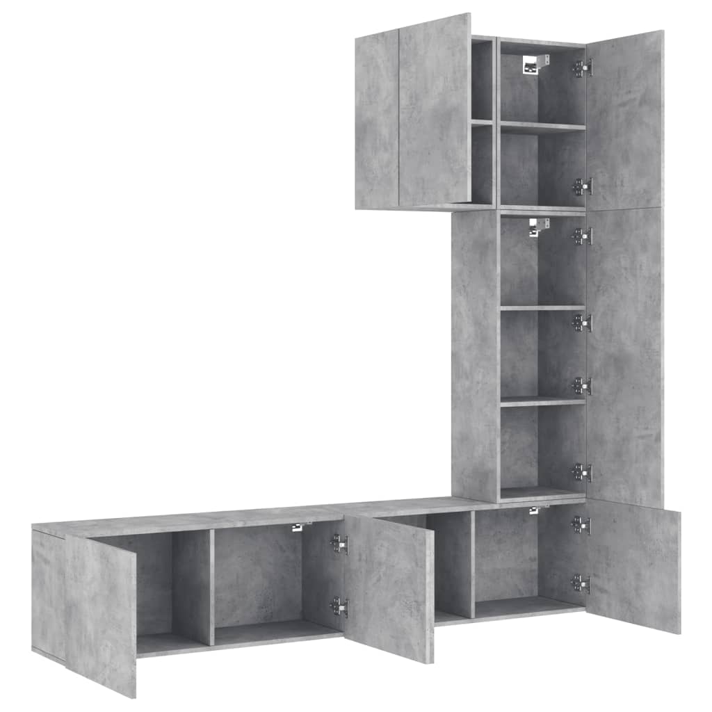 5 Piece TV Wall Units Concrete Grey Engineered Wood