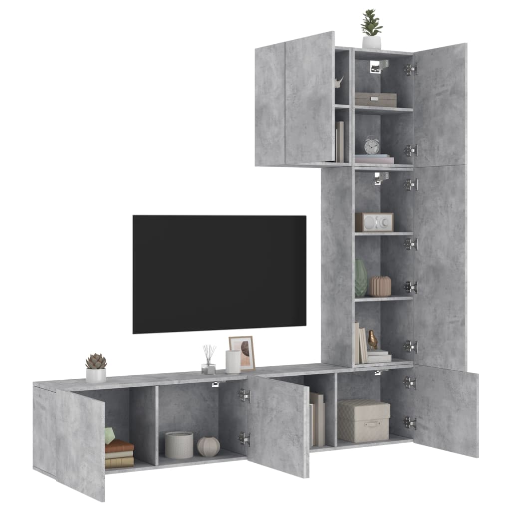 5 Piece TV Wall Units Concrete Grey Engineered Wood