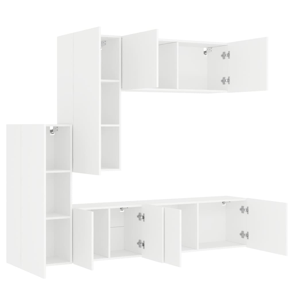 5 Piece TV Wall Units White Engineered Wood