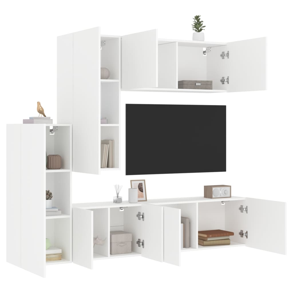 5 Piece TV Wall Units White Engineered Wood