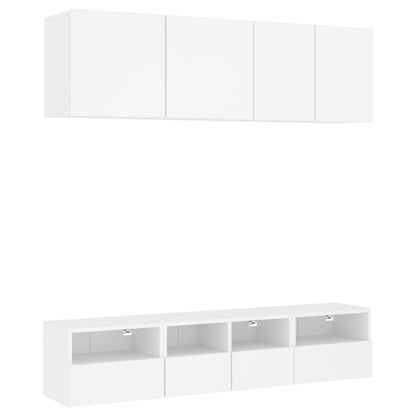 5 Piece TV Wall Units White Engineered Wood