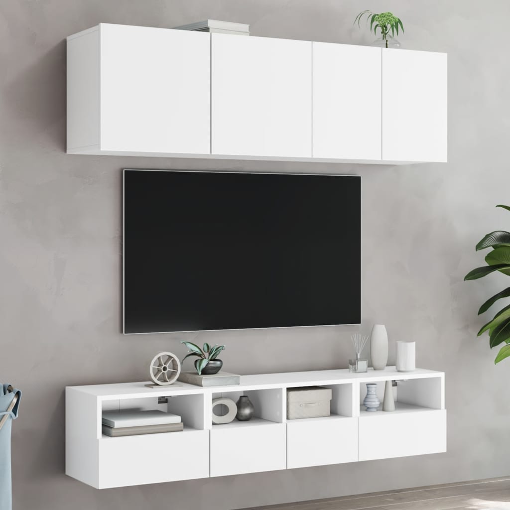 5 Piece TV Wall Units White Engineered Wood