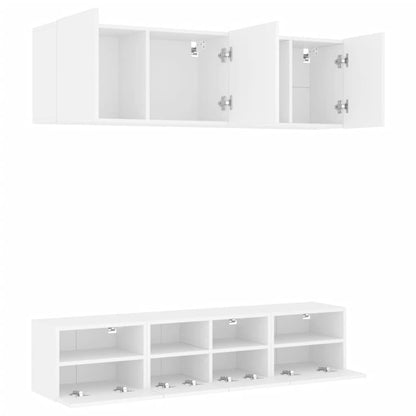 5 Piece TV Wall Units White Engineered Wood