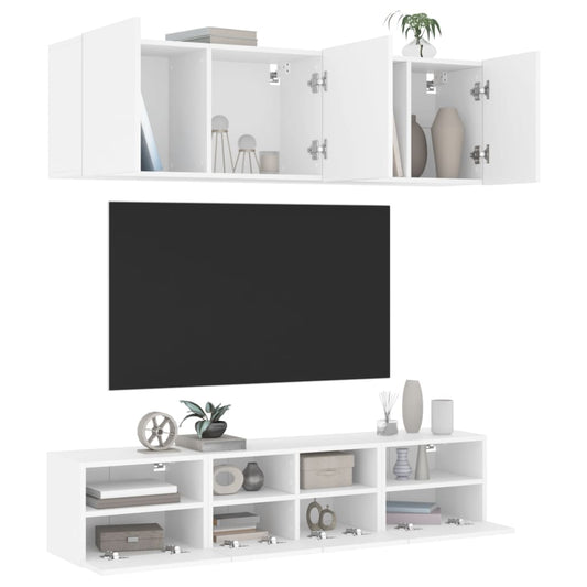 5 Piece TV Wall Units White Engineered Wood