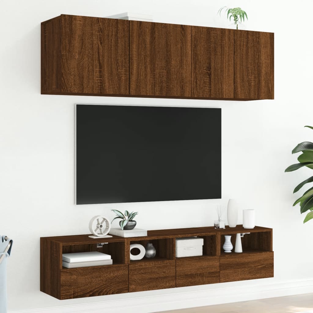 5 Piece TV Wall Units Brown Oak Engineered Wood