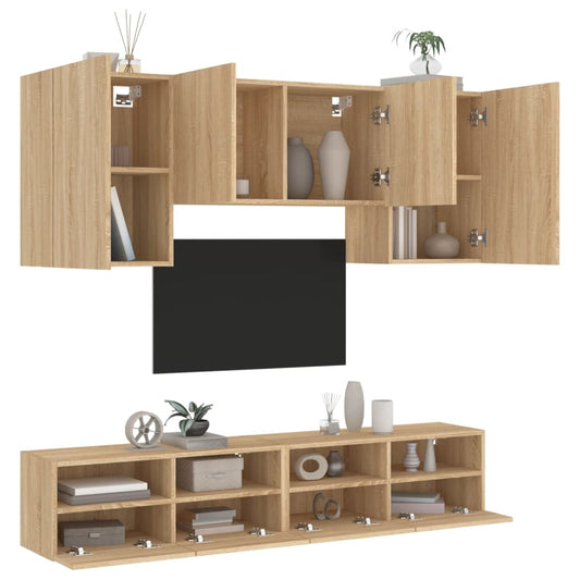 5 Piece TV Wall Units Sonoma Oak Engineered Wood