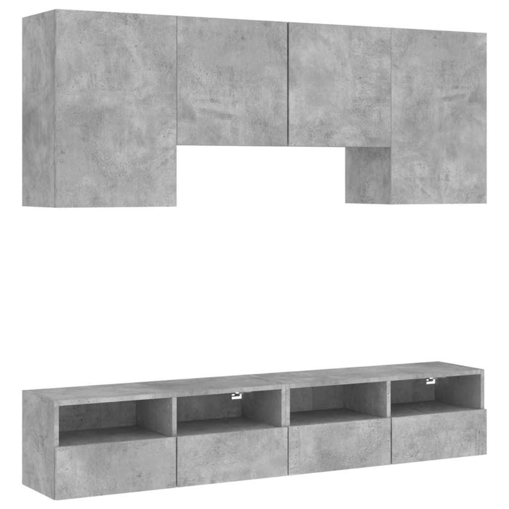 5 Piece TV Wall Units Concrete Grey Engineered Wood