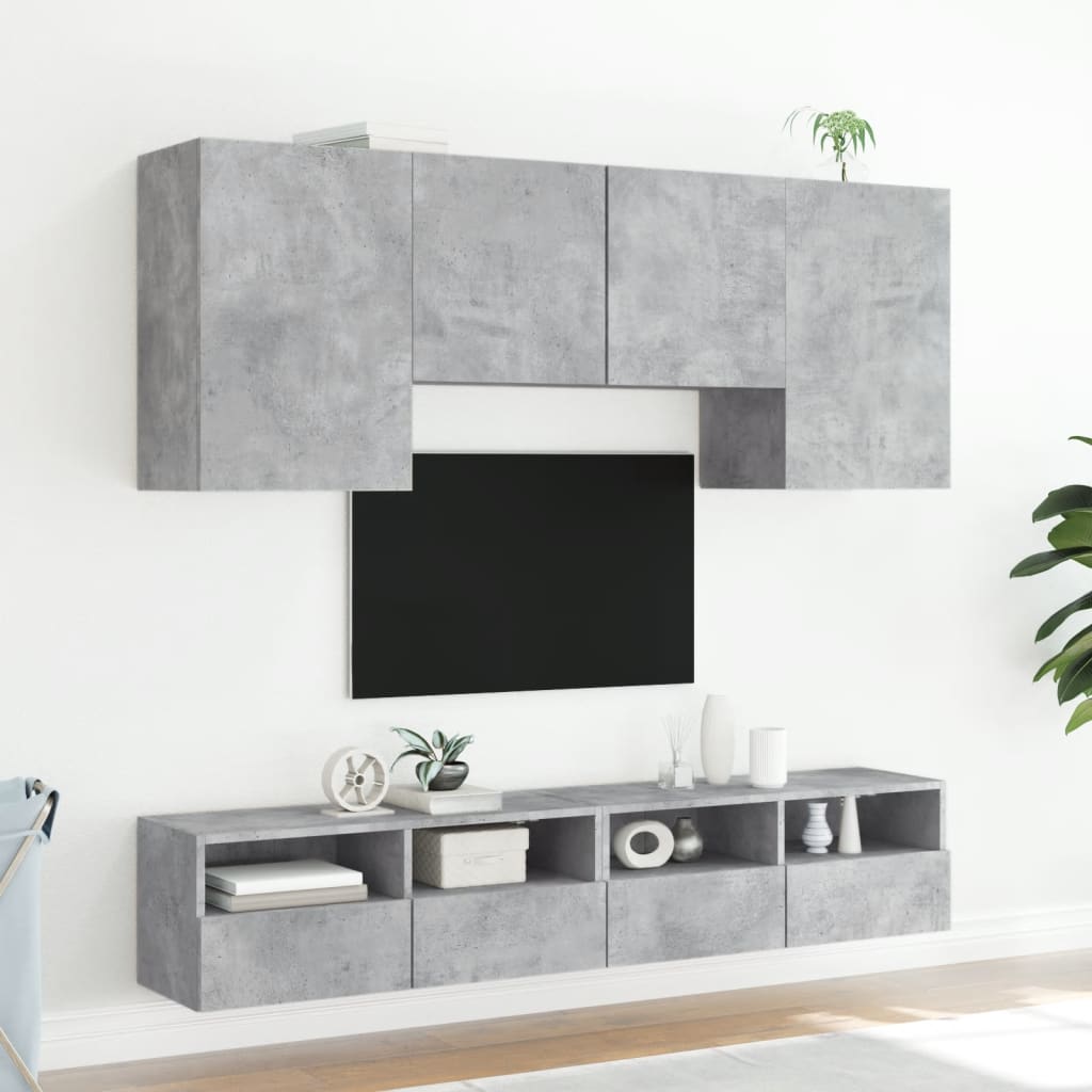 5 Piece TV Wall Units Concrete Grey Engineered Wood