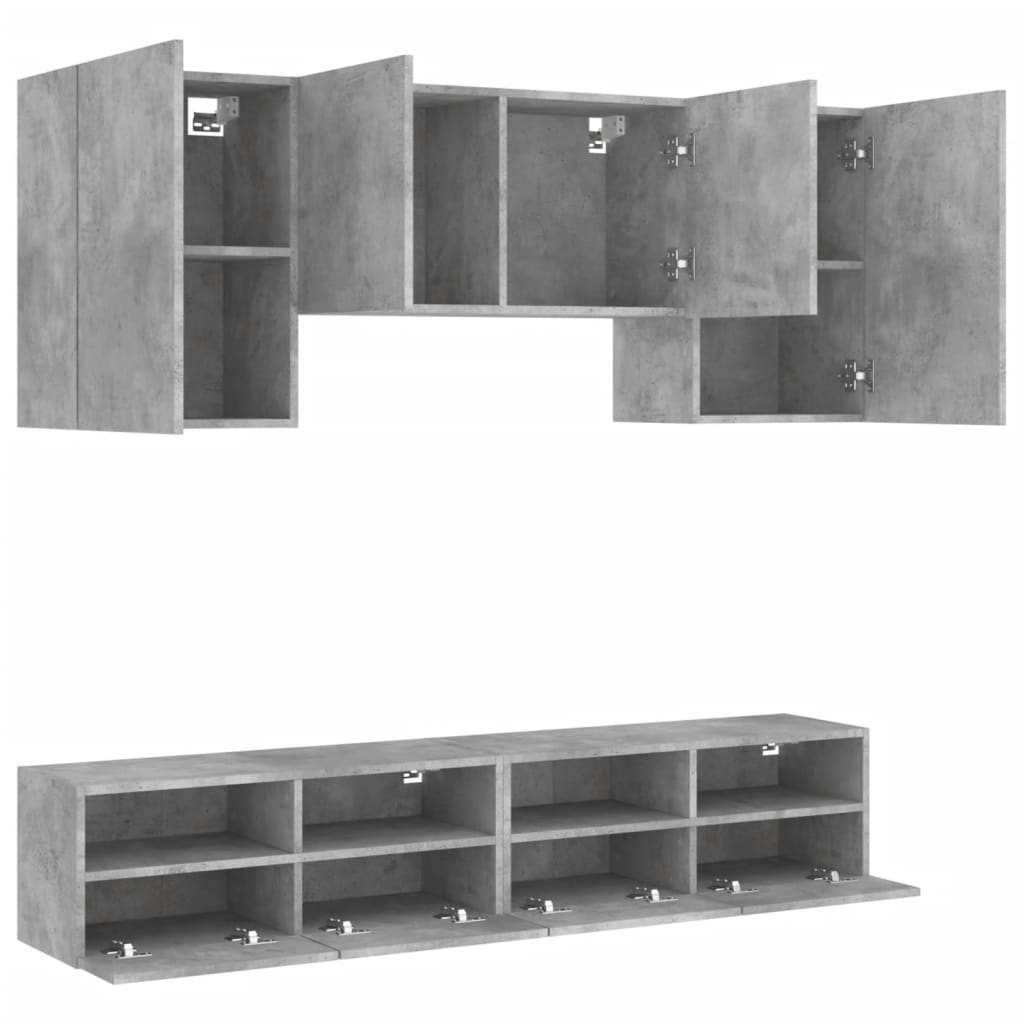 5 Piece TV Wall Units Concrete Grey Engineered Wood