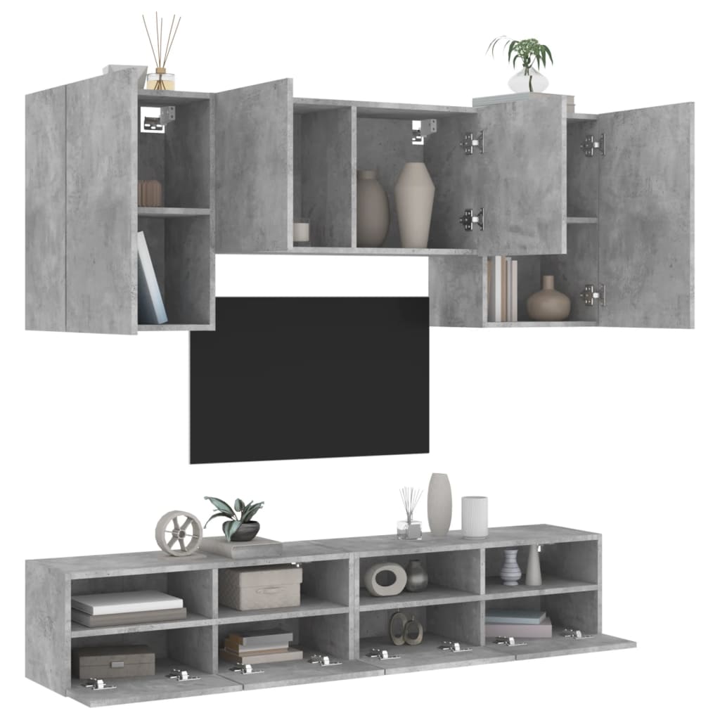 5 Piece TV Wall Units Concrete Grey Engineered Wood