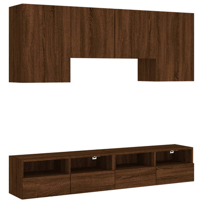 5 Piece TV Wall Units Brown Oak Engineered Wood