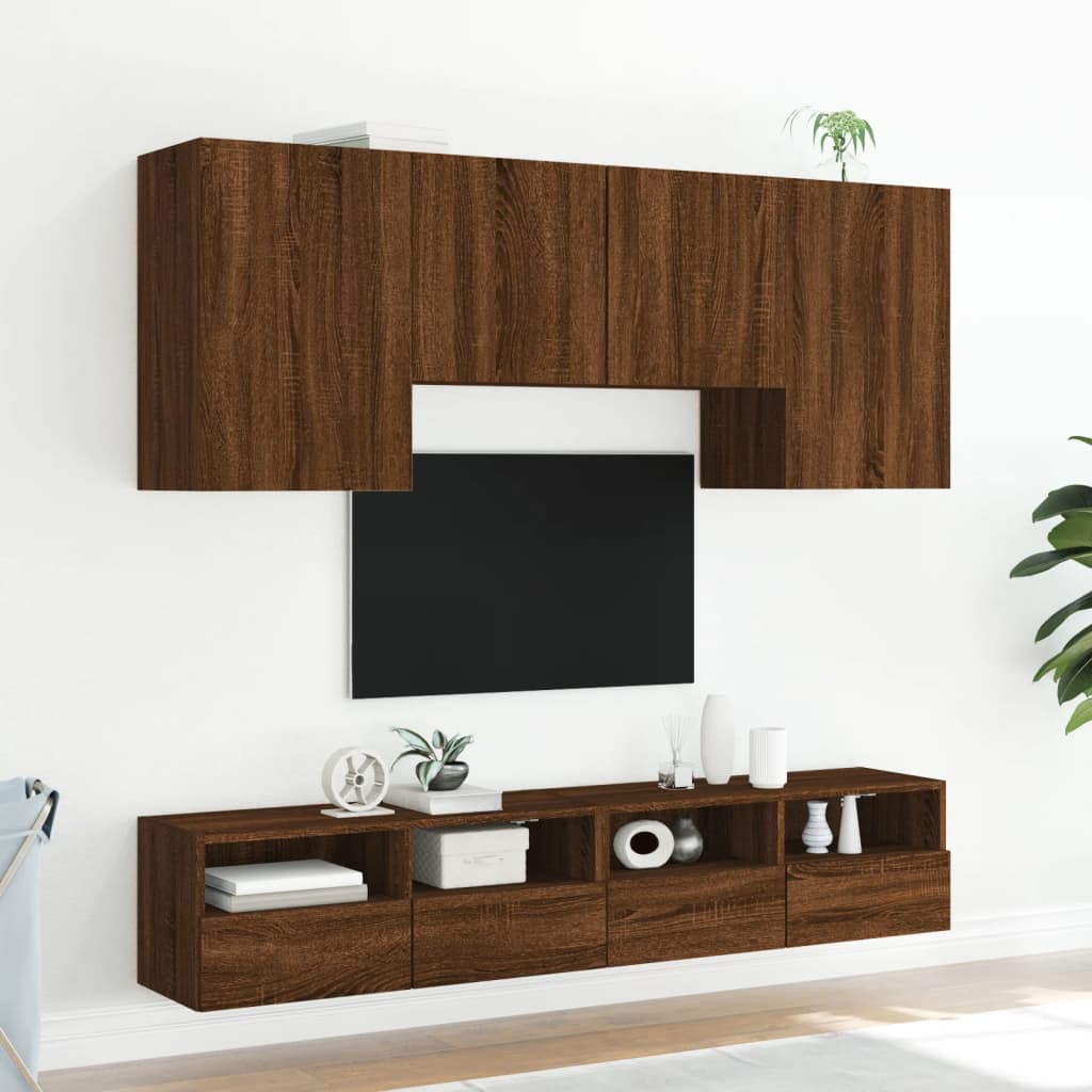 5 Piece TV Wall Units Brown Oak Engineered Wood