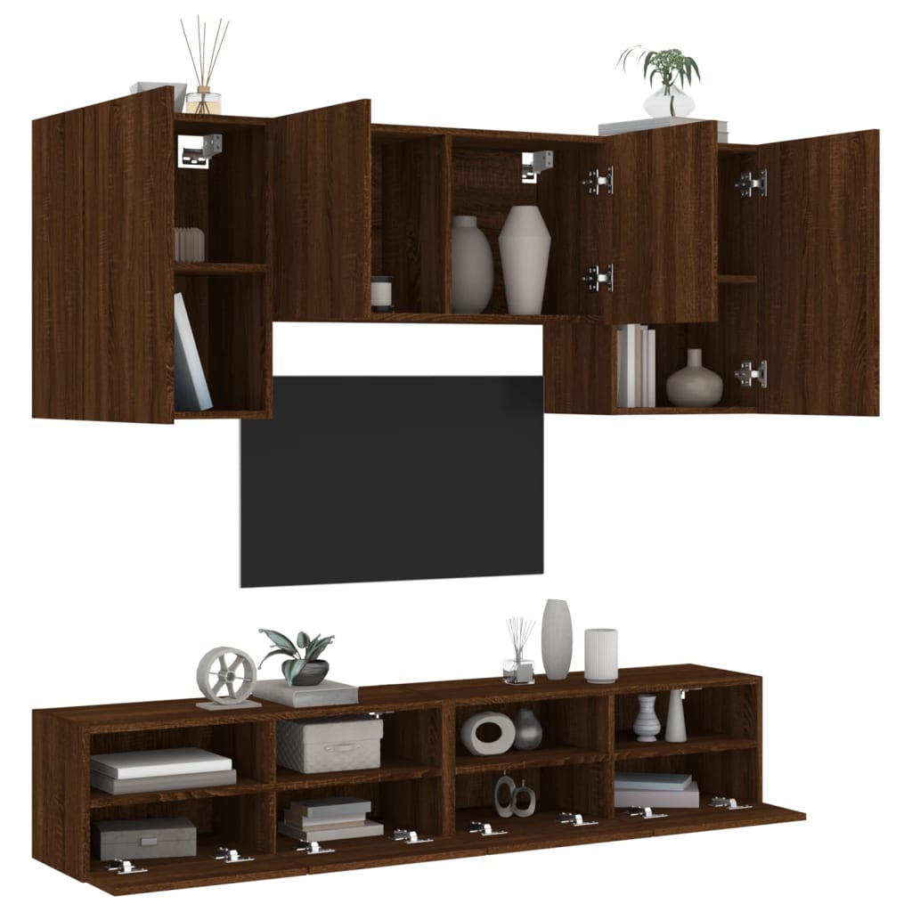 5 Piece TV Wall Units Brown Oak Engineered Wood