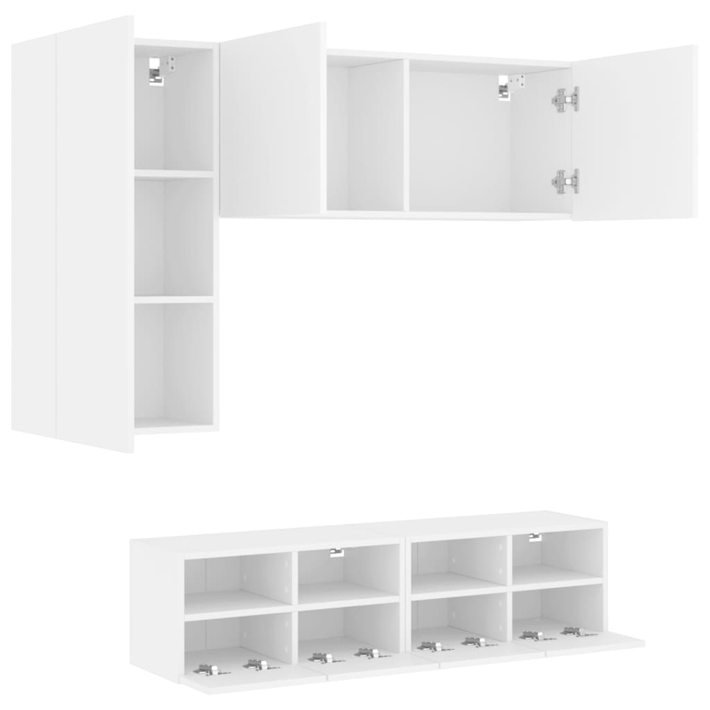 4 Piece TV Wall Units White Engineered Wood