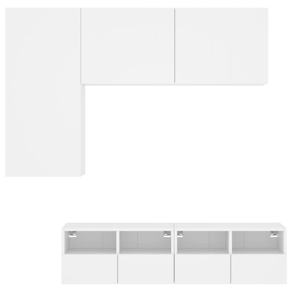 4 Piece TV Wall Units White Engineered Wood