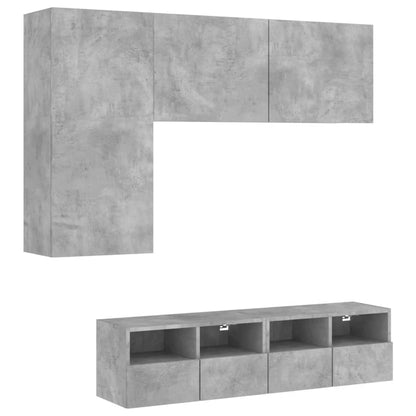 4 Piece TV Wall Units Concrete Grey Engineered Wood