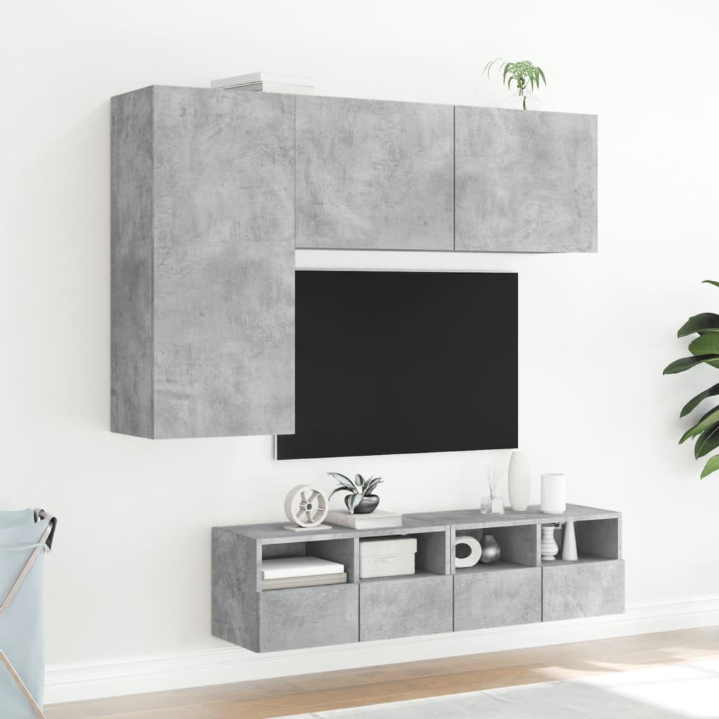 4 Piece TV Wall Units Concrete Grey Engineered Wood