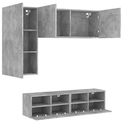 4 Piece TV Wall Units Concrete Grey Engineered Wood