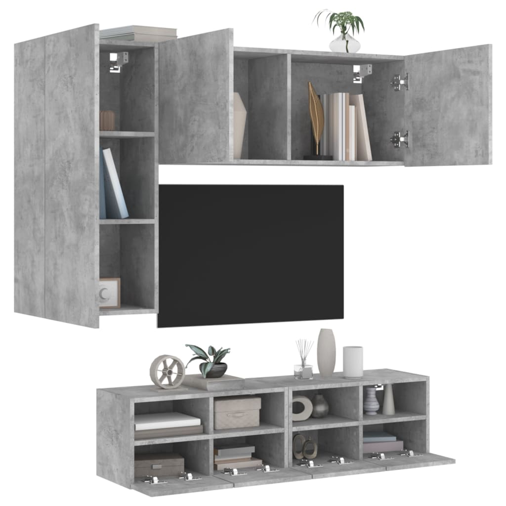 4 Piece TV Wall Units Concrete Grey Engineered Wood