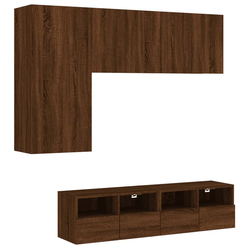 5 Piece TV Wall Units Brown Oak Engineered Wood