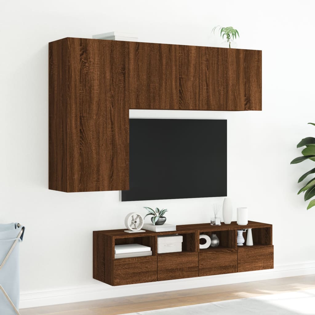 5 Piece TV Wall Units Brown Oak Engineered Wood