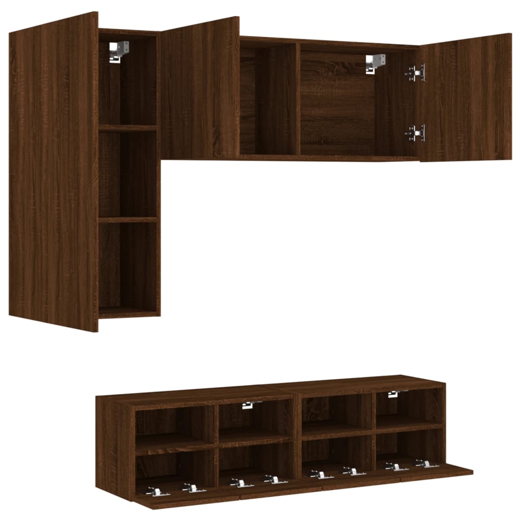 5 Piece TV Wall Units Brown Oak Engineered Wood