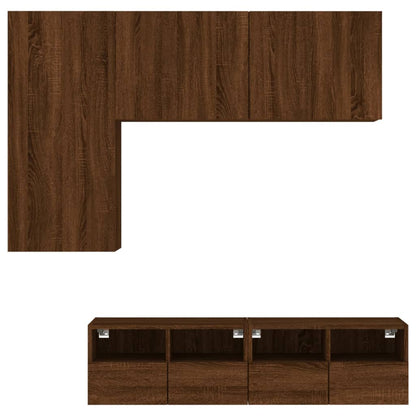 5 Piece TV Wall Units Brown Oak Engineered Wood