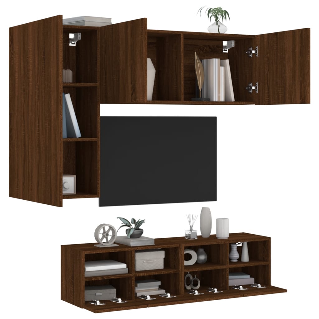 5 Piece TV Wall Units Brown Oak Engineered Wood