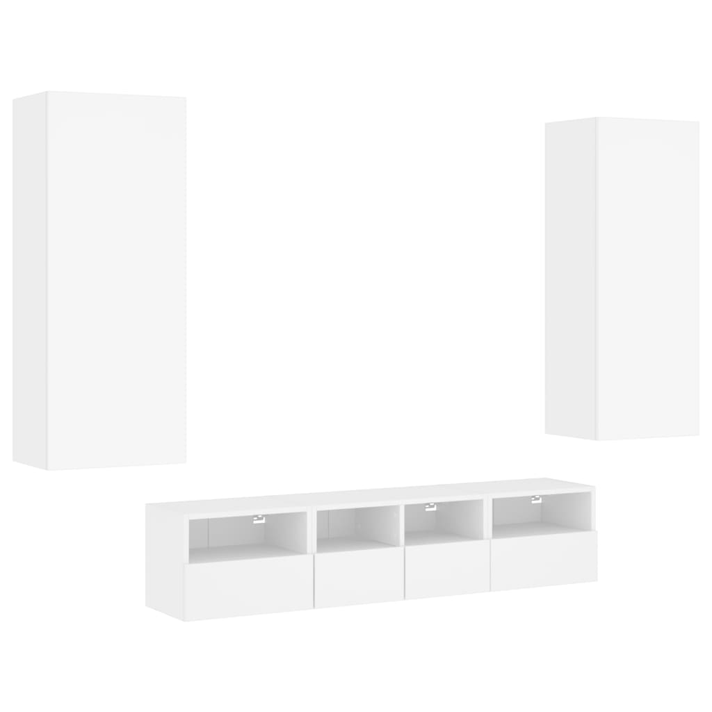 5 Piece TV Wall Units White Engineered Wood