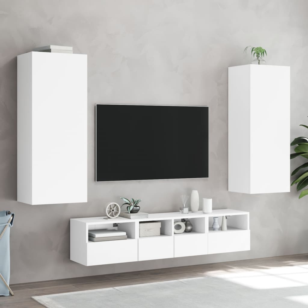 5 Piece TV Wall Units White Engineered Wood