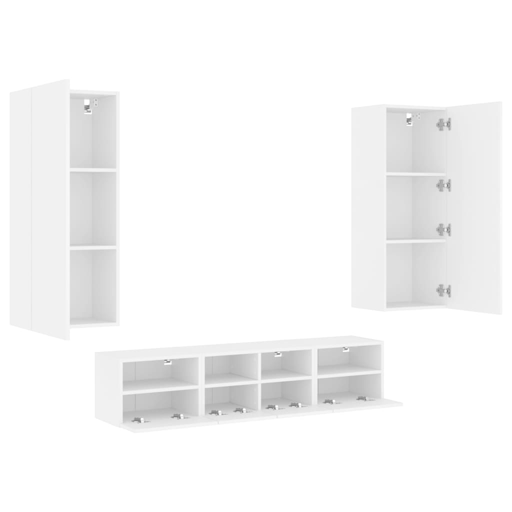 5 Piece TV Wall Units White Engineered Wood