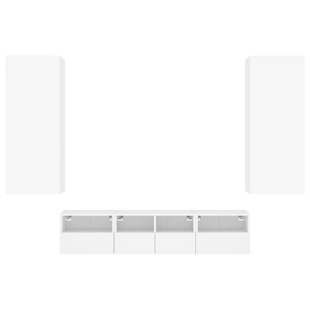 5 Piece TV Wall Units White Engineered Wood